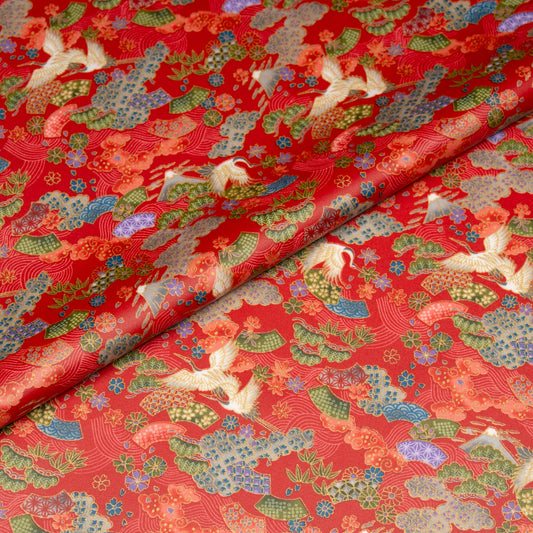 【約10cm角サンプル】テーブルクロス 和柄 鶴に富士山