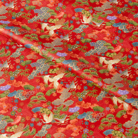 テーブルクロス 和柄 鶴に富士山 (幅 約105cm×長さ10cm単位カット商品)