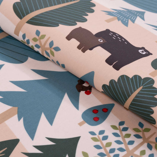 テーブルクロス 森とクマ ベージュ (幅 約135cm×長さ10cm単位カット商品)