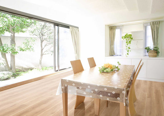 テーブルクロス シロ花 ホワイト クリアベース (幅 約135cm×長さ10cm単位カット商品)