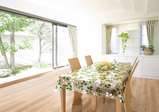 テーブルクロス リーフ グリーン クリアベース (幅 約135cm×長さ10cm単位カット商品)