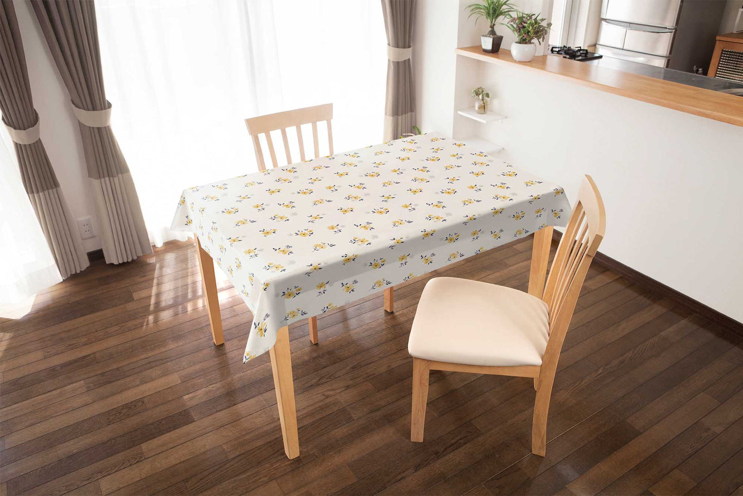 テーブルクロス 黄花 イエロー (幅 約130cm×長さ10cm単位カット商品)