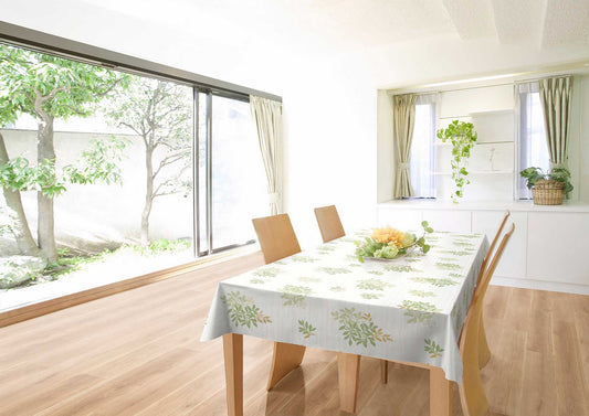 テーブルクロス 北欧テイスト リーフ グリーン (幅 約130cm×長さ10cm単位カット商品)