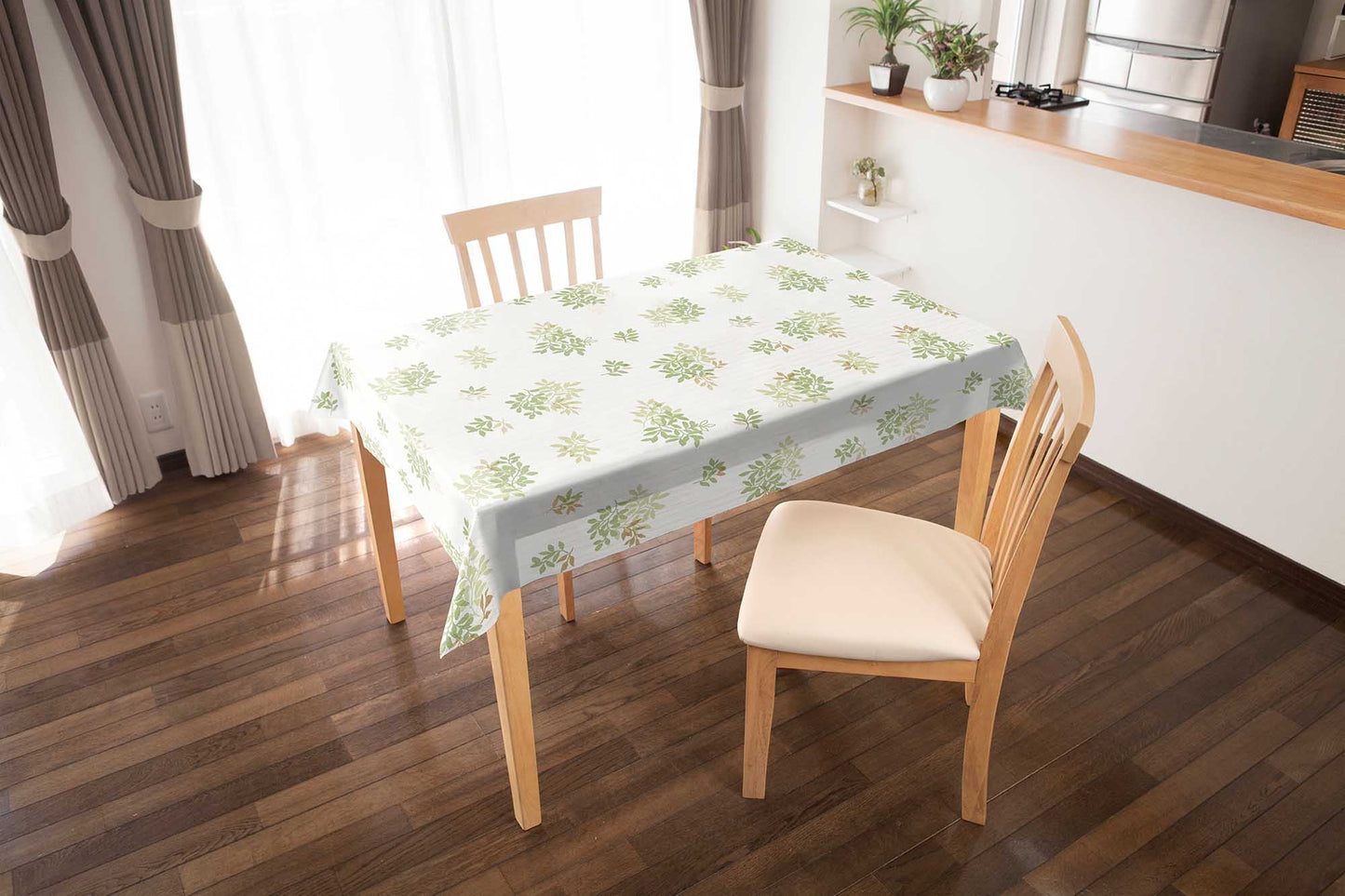 テーブルクロス 北欧テイスト リーフ グリーン (幅 約130cm×長さ10cm単位カット商品)