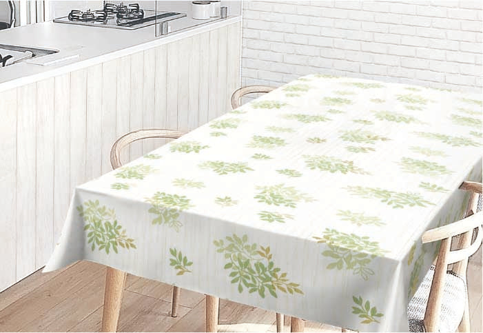 テーブルクロス 北欧テイスト リーフ グリーン (幅 約130cm×長さ10cm単位カット商品)