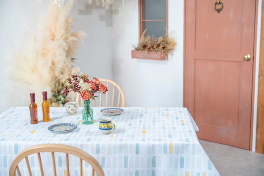 テーブルクロス 北欧テイスト ブロックパターン (幅 約120cm×長さ10cm単位カット商品)