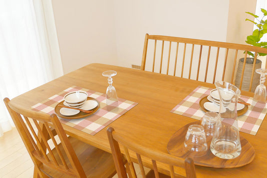 抗ウイルス抗菌ランチョンマット チェック ピンク