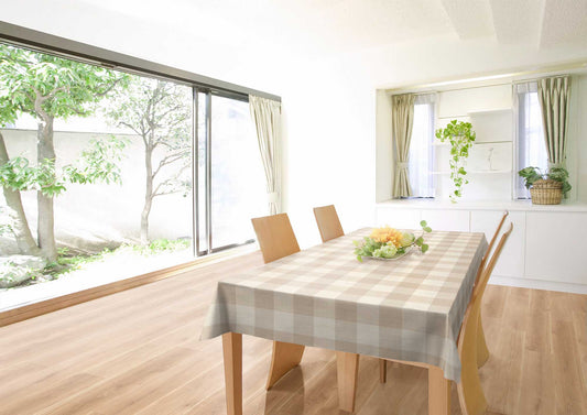 テーブルクロス ツートンチェック ベージュ (幅 約120cm×長さ10cm単位カット商品)