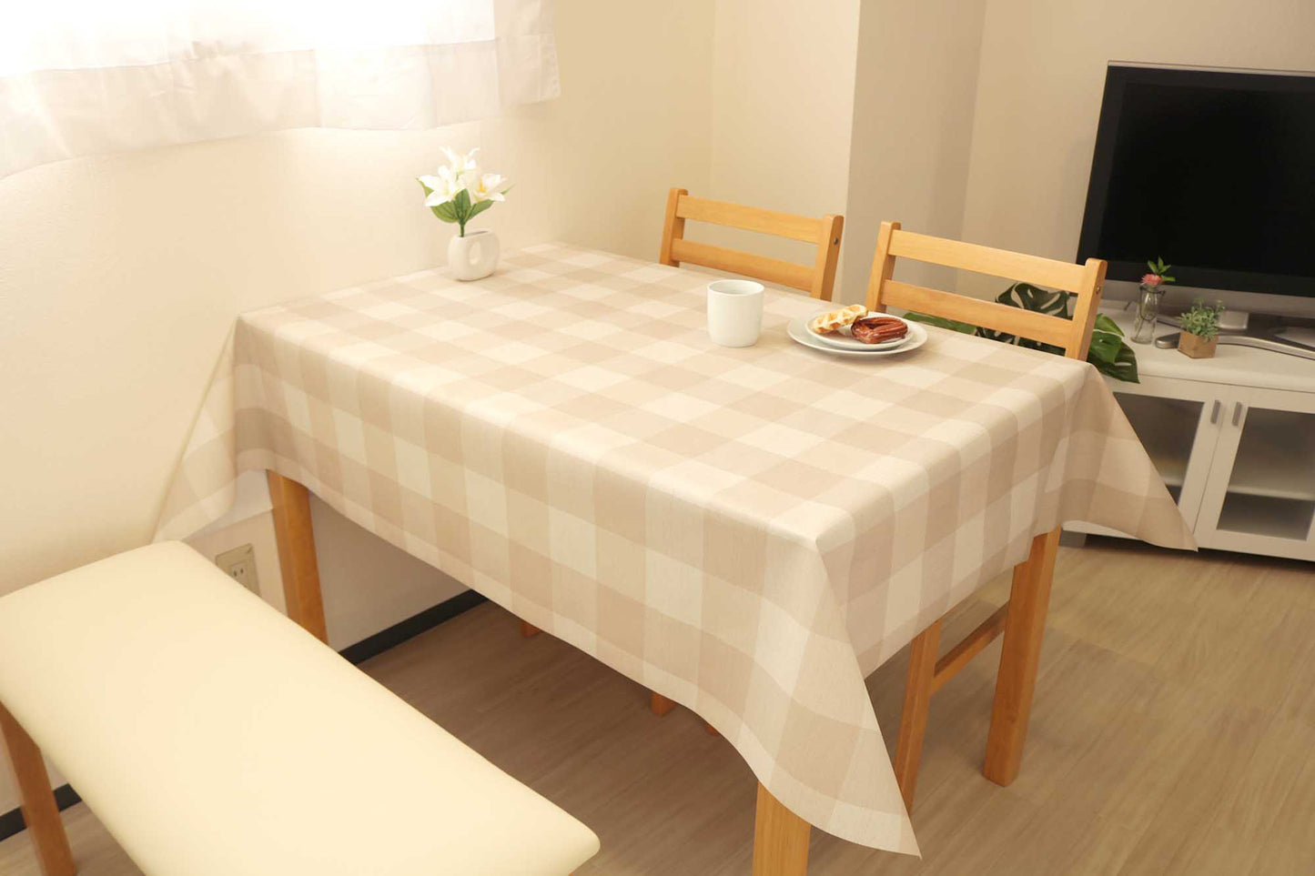 テーブルクロス ツートンチェック ベージュ (幅 約120cm×長さ10cm単位カット商品)