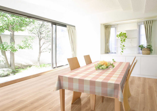 テーブルクロス ツートンチェック ピンク (幅 約120cm×長さ10cm単位カット商品)