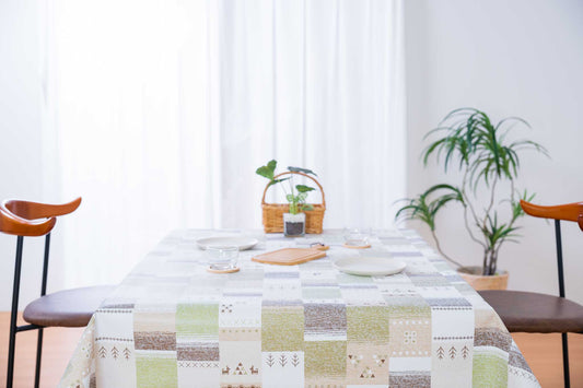 テーブルクロス スクエアギャベ グリーン (幅 約130cm×長さ10cm単位カット商品)