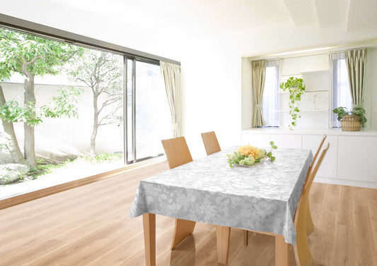 テーブルクロス 白花 グレー (幅 約130cm×長さ10cm単位カット商品)