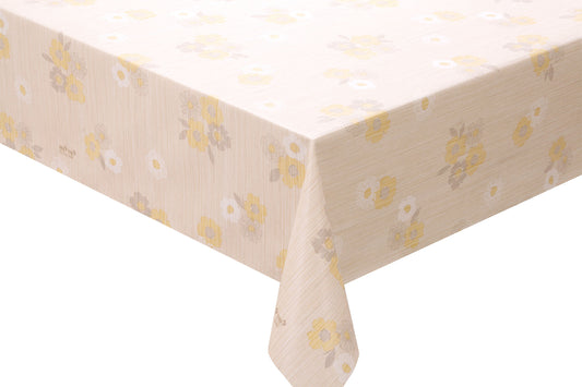 テーブルクロス 北欧テイスト フラワーパターン イエロー (幅 約130cm×長さ10cm単位カット商品)