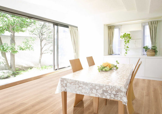 テーブルクロス ホワイトリーブズ (幅 約130cm×長さ10cm単位カット商品)