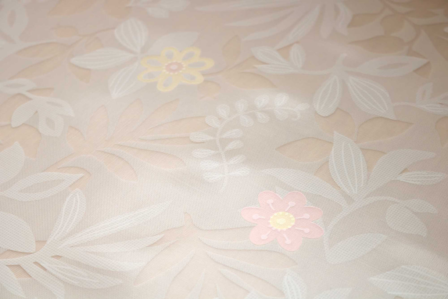 テーブルクロス リーフ小花 ホワイト (幅 約130cm×長さ10cm単位カット商品)