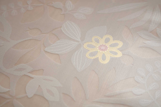 テーブルランナー リーフ小花 ホワイト (幅 約40cm×長さ10cm単位カット商品)