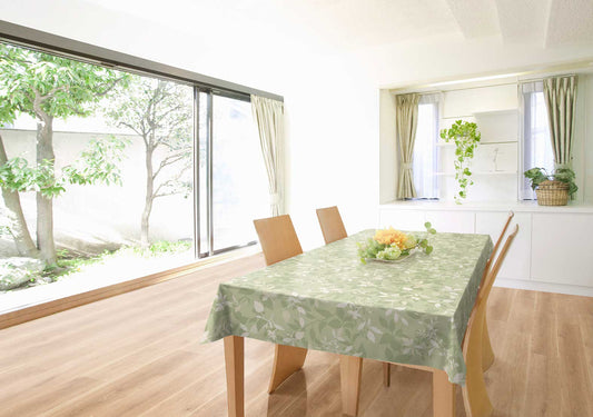 テーブルクロス リーブズシルエット グリーン (幅 約120cm×長さ10cm単位カット商品)