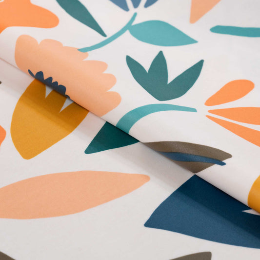 テーブルクロス リタ フラワーモチーフ オレンジミックス(幅 約135cm×長さ10cm単位カット商品)