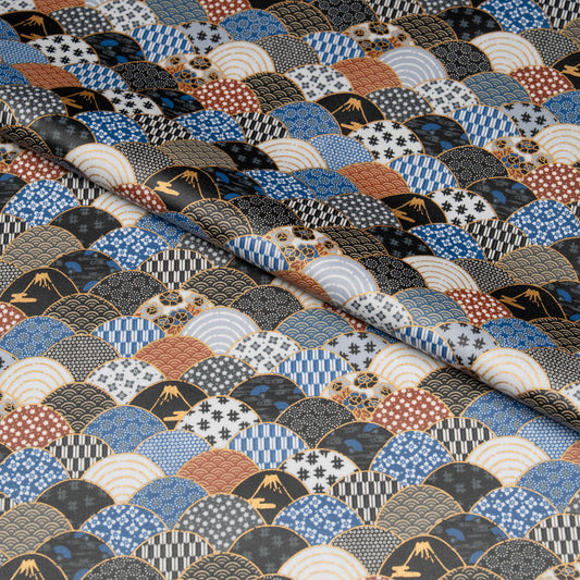 テーブルクロス 和柄 青海波に富士山 (幅 約105cm×長さ10cm単位カット商品)