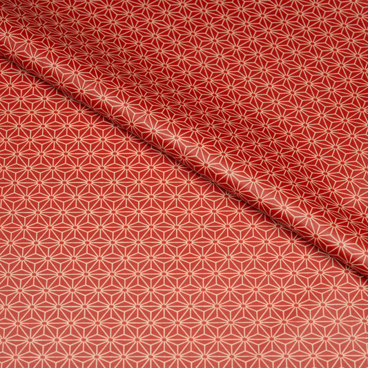 テーブルクロス 和柄 麻の葉模様 レッド・えんじ系 (幅 約105cm×長さ10cm単位カット商品)