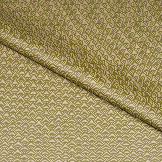 テーブルクロス 和柄 青海波 オリーブ・うぐいすいろ系 (幅 約105cm×長さ10cm単位カット商品)